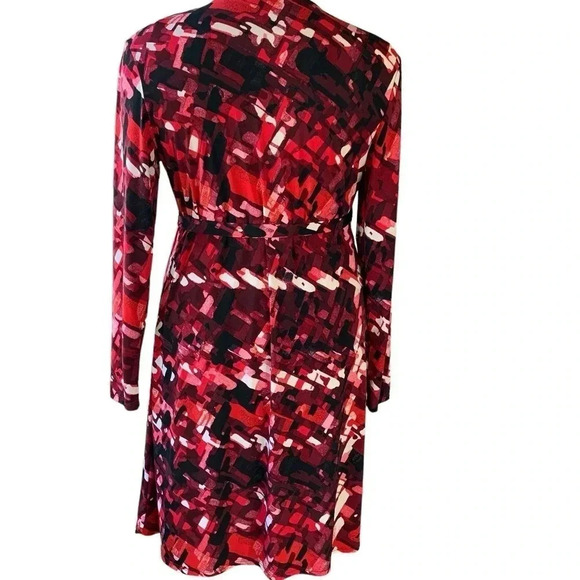 Liz Lange Maternity Long Sleeves Jersey Wrap Dress Size XL Red Black Abstract - Picture 3 of 16